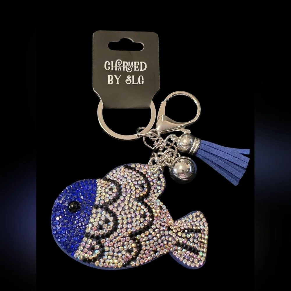Blue Rhinestone Fish Bag Charm / Keychain